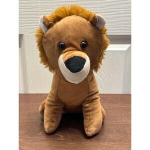 A&A Global Sitting Lion Brown White Plush Stuffed Animal Short Fur Mane 12"